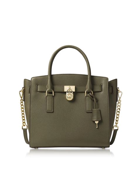 michael kors hamilton large olive green pebbled leather satchel bag|michael kors hamilton satchel large.